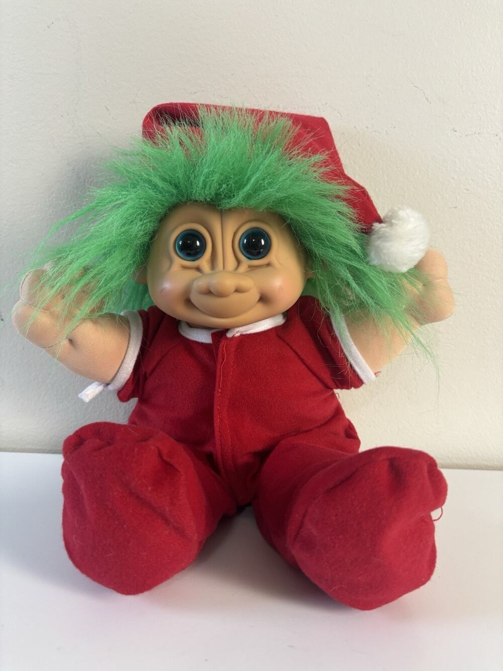 Vintage 90s Russ Berrie Christmas Elf Troll Plush 12” Green Hair